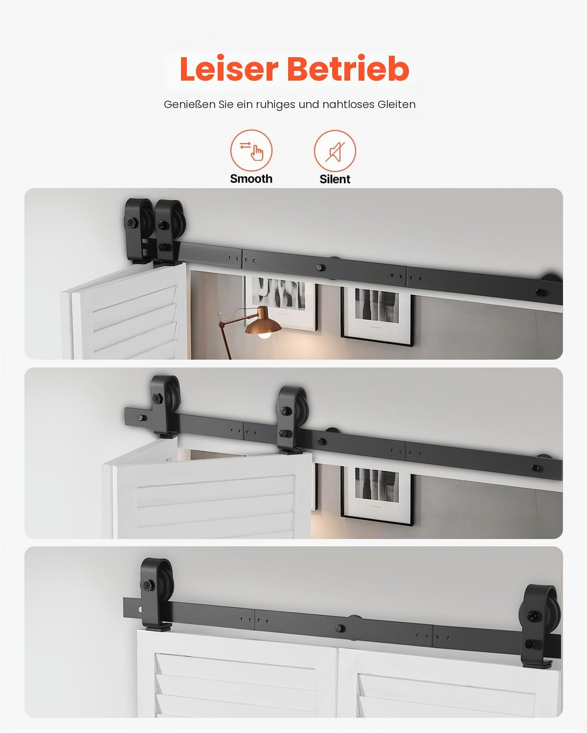 VEVOR Schiebetürsystem für faltbare Schiebetür, Schiebetürbeschlag 1016 mm Laufschiene, geeignet für zwei 45,7 cm große Schrank-, Speisekammer- & Wäschetüren (nicht im Lieferumfang enthalten)
