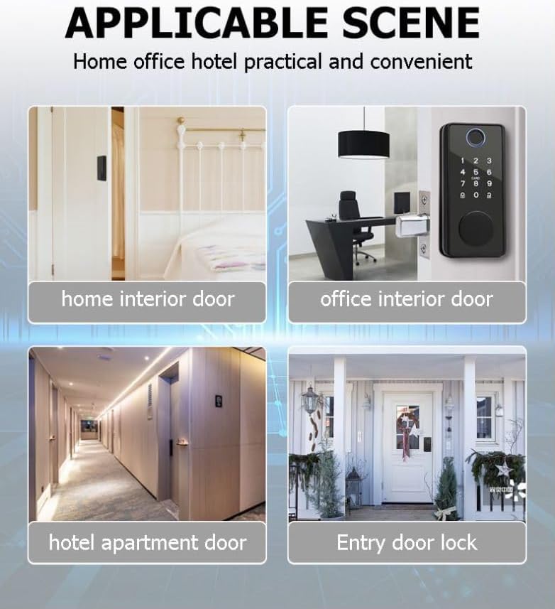 Miniatura 6 de Cerradura inteligente con huella dactilar, cerradura de puerta de entrada sin llave 5 en 1, cerradura de puerta inteligente con control de