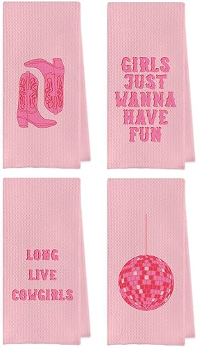 Miniatura 8 de Juego de toallas de cocina Pink Cowgirl, toallas de cocina rosa vaquera occidental, decoración de baño de cocina occidental, paños de cocina de mano