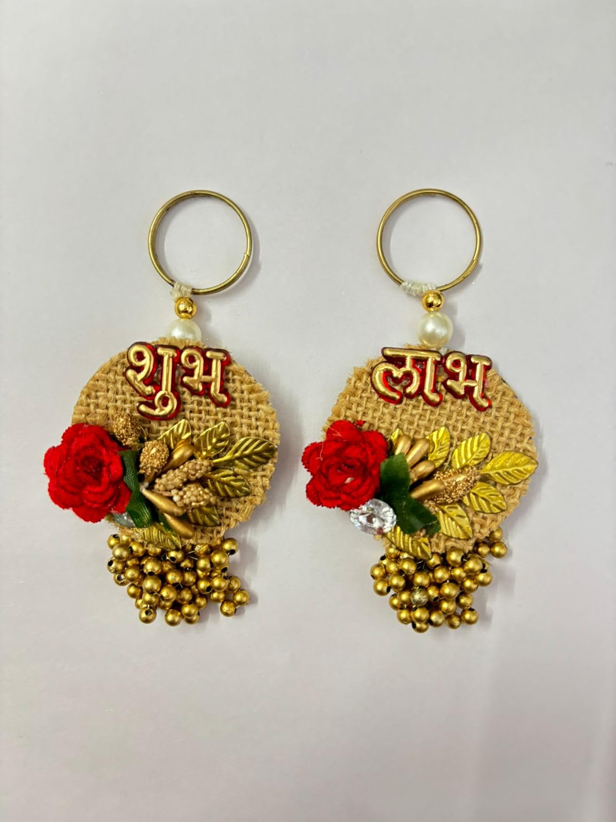Set of 2 Floral Design ShubhLabh Velvet Door Hangings with Floral Design – Handmade Rajasthani Torans | Latkan Jhumar for Home Entrance | Traditional Festival Decoration | Indian Decor