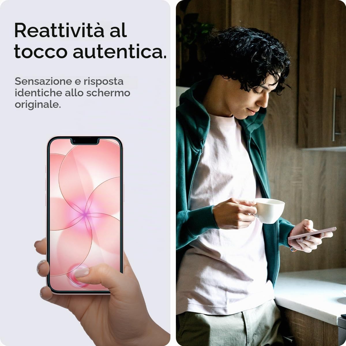 Spigen Glas.tR EZ Fit Vetro Temperato compatibile con iPhone 17e, iPhone 16e, iPhone 14, iPhone 13, iPhone 13 Pro, 2 Pezzi, Cristallino, Durezza 9H Pellicola prottetiva