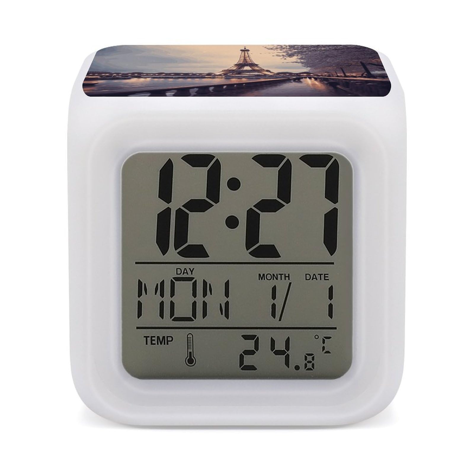 VstaDank Eiffel Tower Winter Rainy Alarm Clock Alarm Clock with 7 Color Changing Digital Clocks for Bedrooms Sleep Training Clocks with Large Display for Office Kitchen Living Room