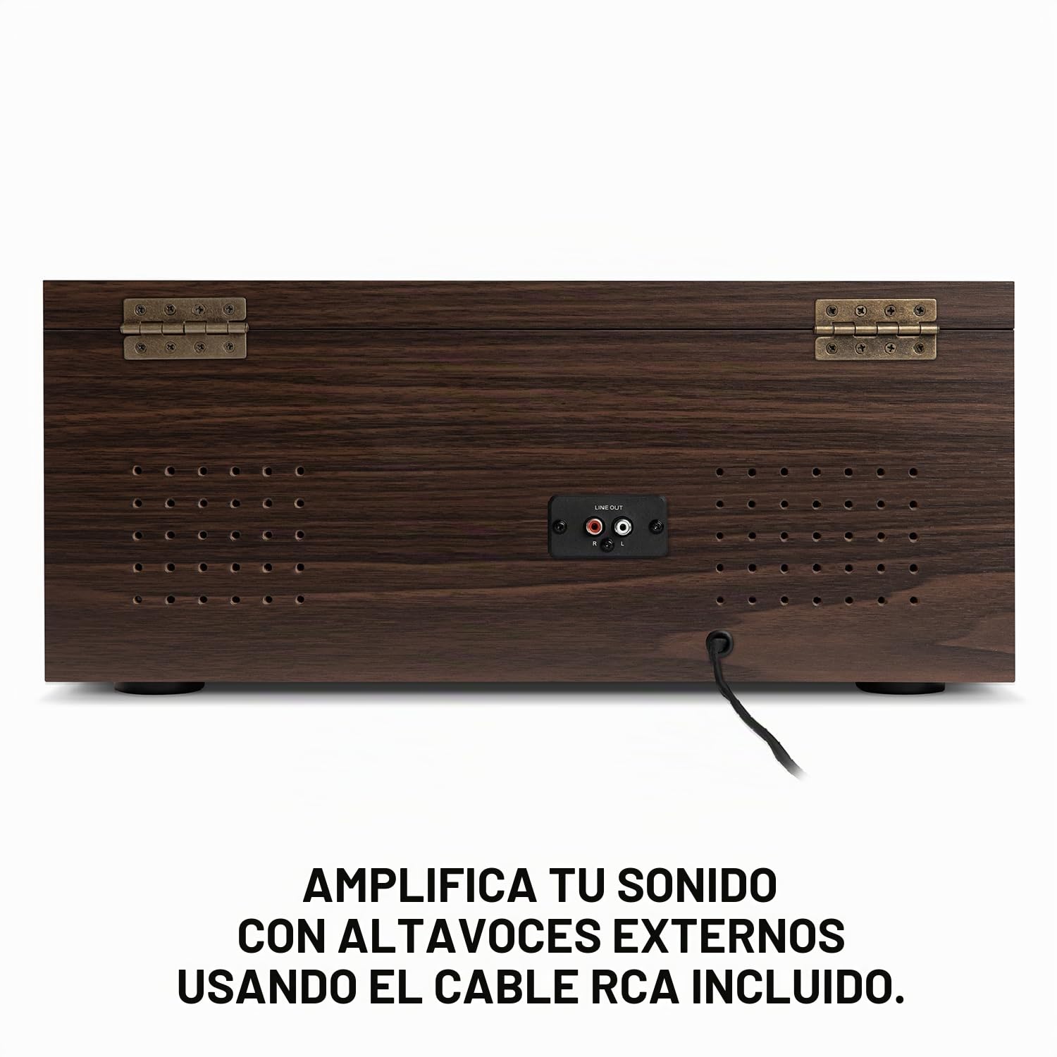 Victrola Empire – Tocadiscos Mid-Century 6 en 1 con Bluetooth, Radio, Casete, CD, Altavoces Integrados, Salida RCA y Entrada Auriculares (Nogal Farmhouse)