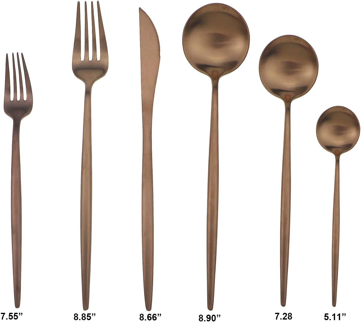 Gugrida 24 Pcs Silverware Set – 304 Stainless Steel Rose Gold Utensil Forks Spoons Knives Set, Matte Cutlery Flatware Set Tableware Sets - Copper Curved Design Service for 4