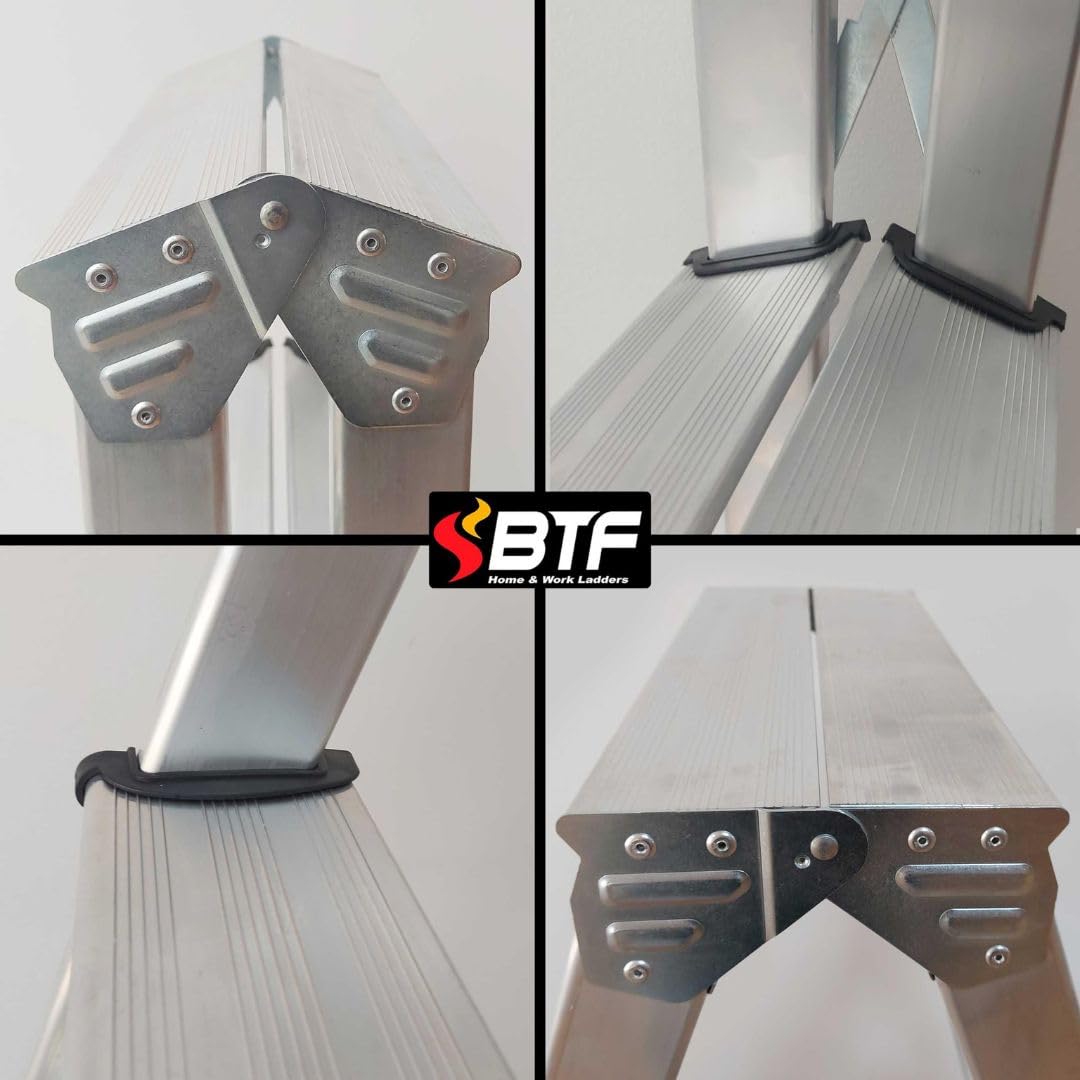 Nawa échelle escabeau Double Pliant 4 marches Aluminium antidérapant Hauteur Max. Accessible des Deux côtés 2 x 4 Niveaux Charge Max. 150 Kg. Fabriqué en Europe