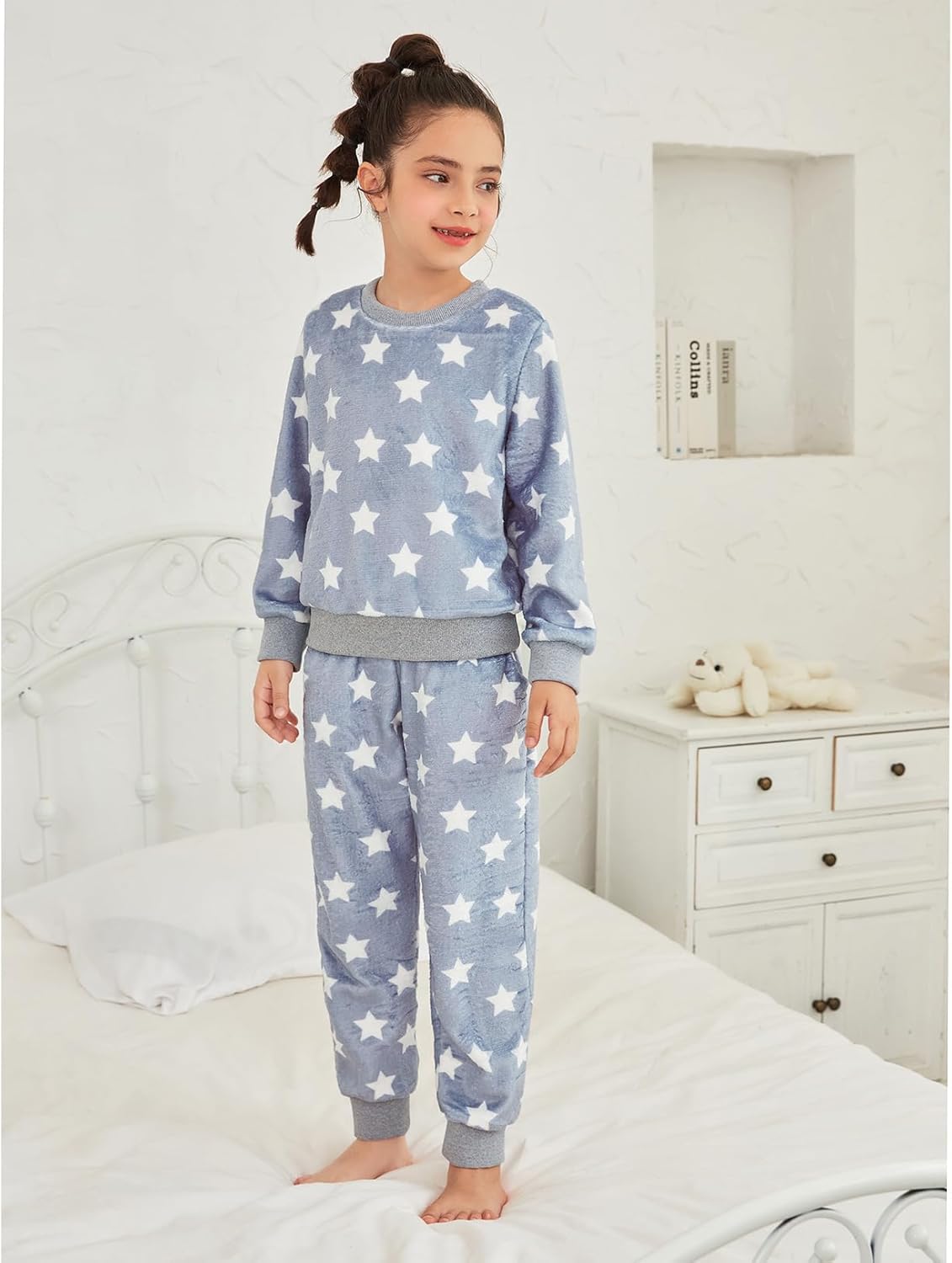 QPANCY Girls Pjs Set Two Piece Fleece Pajamas kids Fall Winter Long Sleeve pajamas Loungewear - Image 3