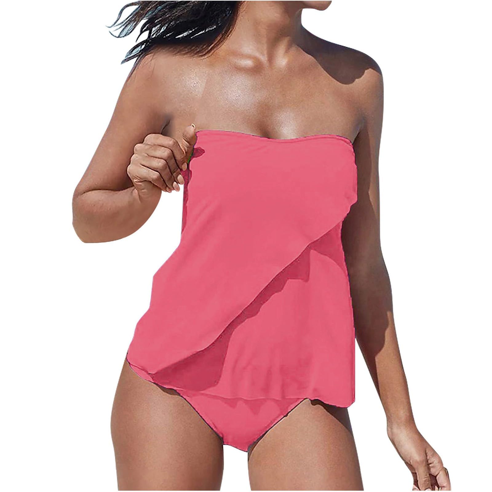 RLEHJN Tankini Damen Bauchweg,Raffung Bandeau Tankini Set Zweiteiliger Badeanzug Mode Bikini Set Flowy Push Up Oberteil mit Bikinihose Sexy Strand Badeanzüge Sommer Swimsuits Bequeme Strandmode