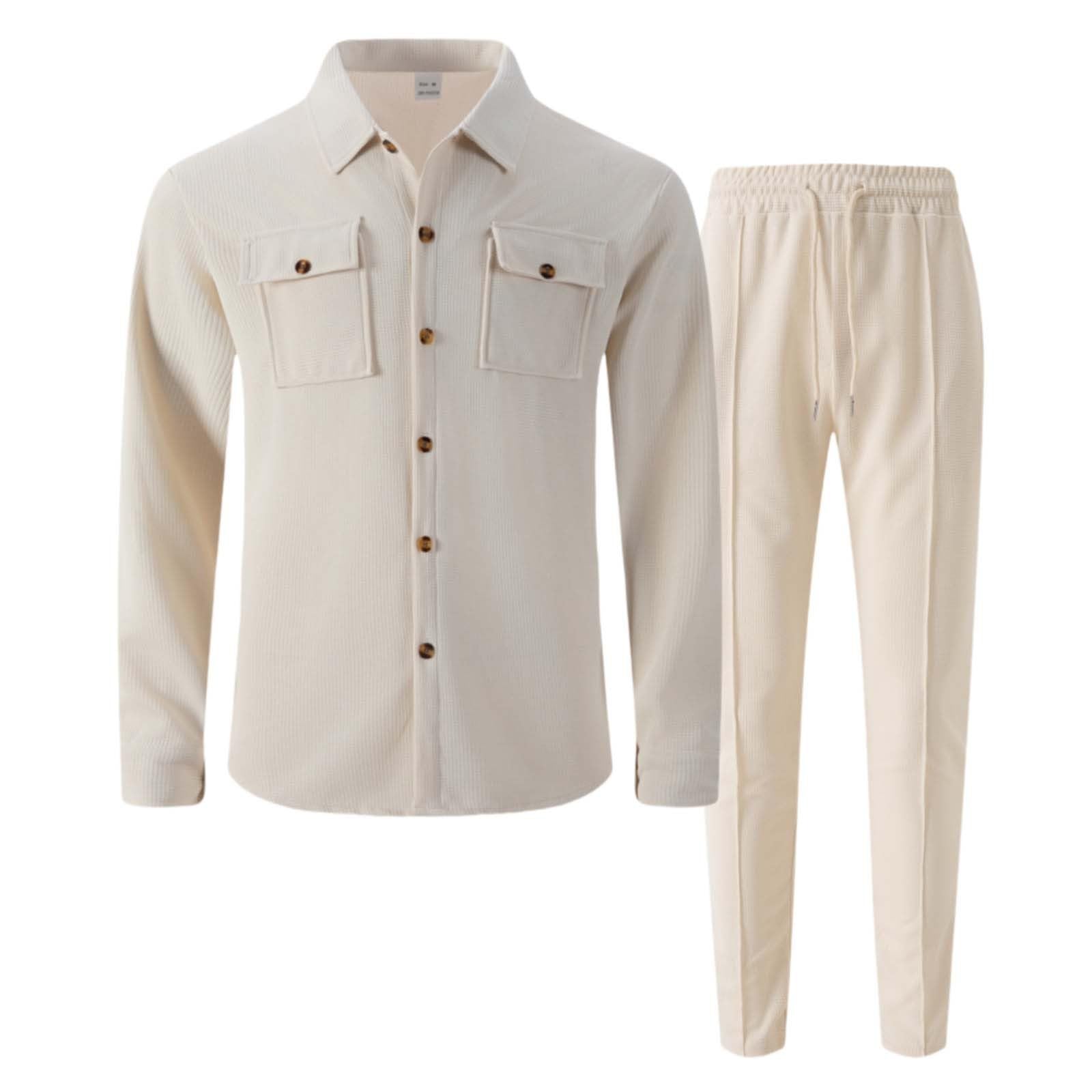Generisch Herren Strick-Langarmhemd und Hose Set, lässige Arbeitskleidung mit Zwei Taschen, einfarbig, bequem und stilvoll für den Alltag oder die Werkstatt