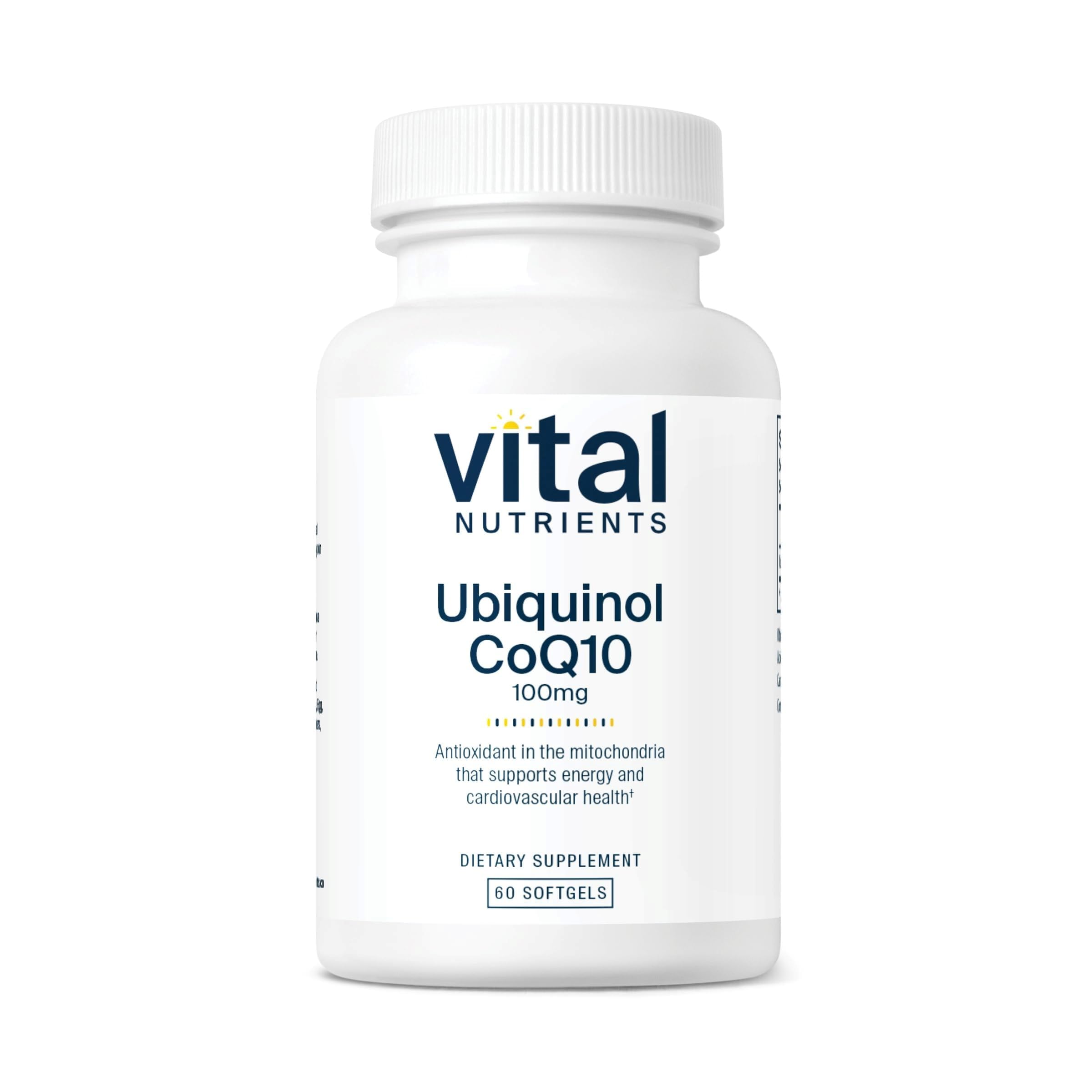 coenzima ubiquinol l-carnitina magnesio y d-ribosa Vital Nutrients CoQ10 100mg - Forma activada de Q10 - Potente antioxidante para apoyar la salud cardiovascular cerebral* - Sin gluten y lácteos CoQ10, L-carnitina y magnesio, 90