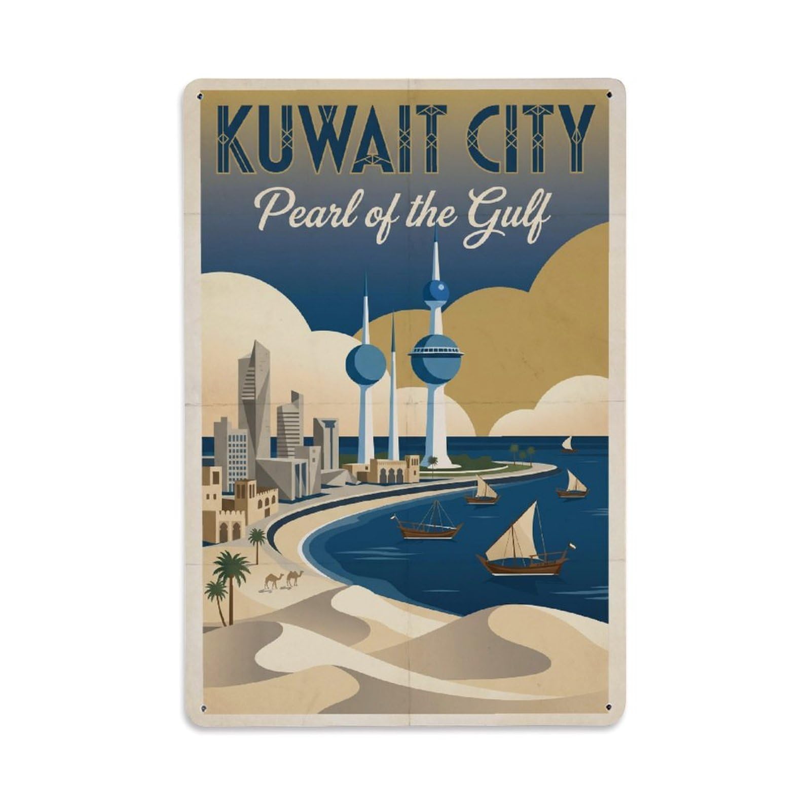 Huiyhb 8X12inch(20X30cm) Travel Retro Kuwait Kuwait City Metal Tin Sign