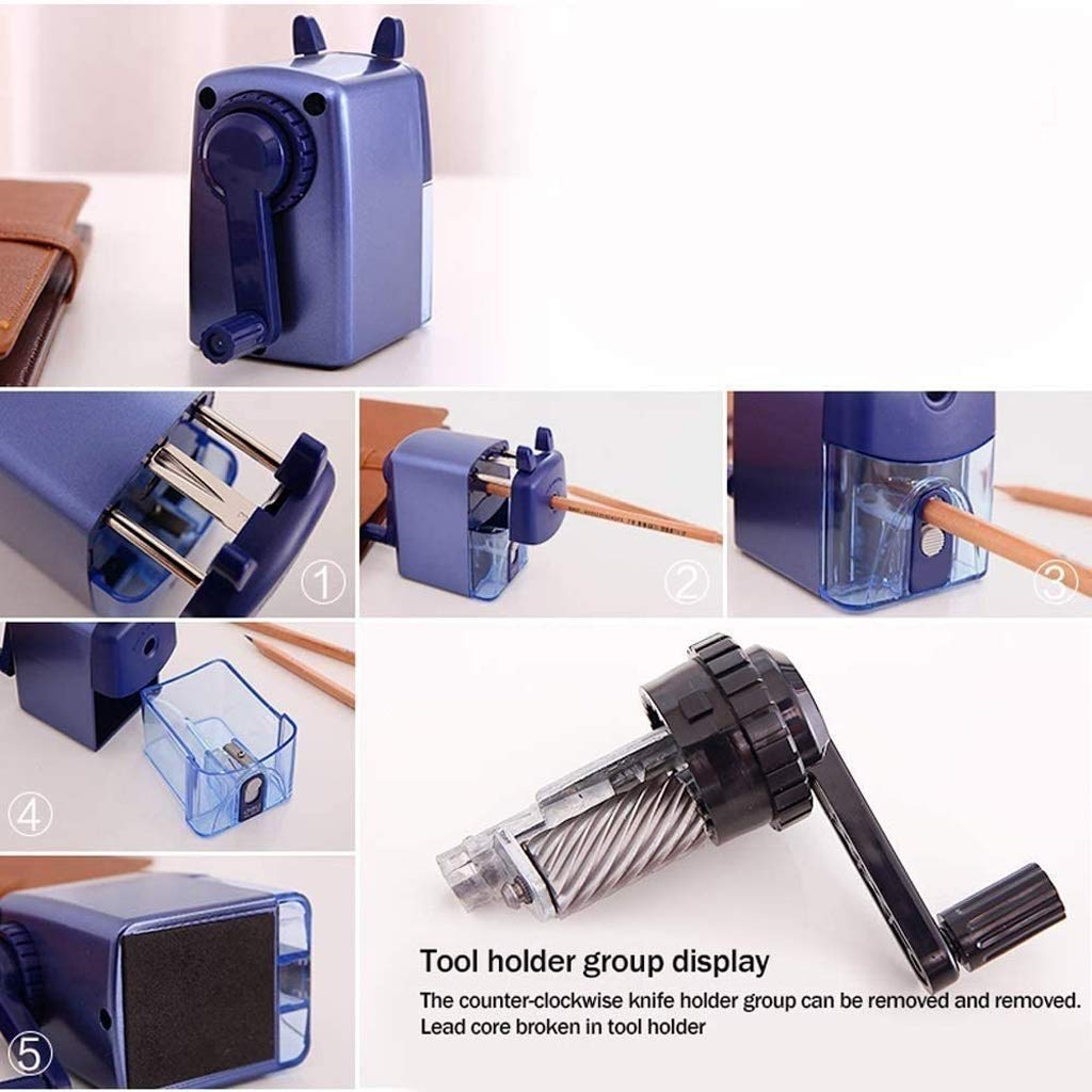 Bleistiftspitzer fürs Klassenzimmer, manueller Bleistiftspitzer, tragbarer Bleistiftspitzer – kompakter und leiser Bleistiftspitzer fürs Klassenzimmer, der gerade Spiralstifte spitzt (Farbe: D) (Blau)