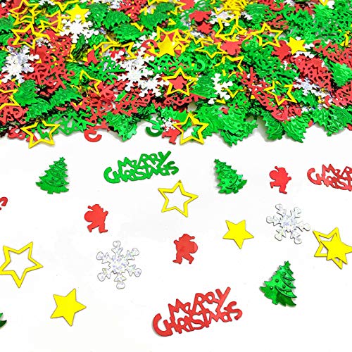 Werich Christmas XMAS Confetti - Festive Merry Christmas Letters Santa Claus Gold Stars Trees Holographic Snowflakes PVC Material Perfect for Holiday Party Decorations