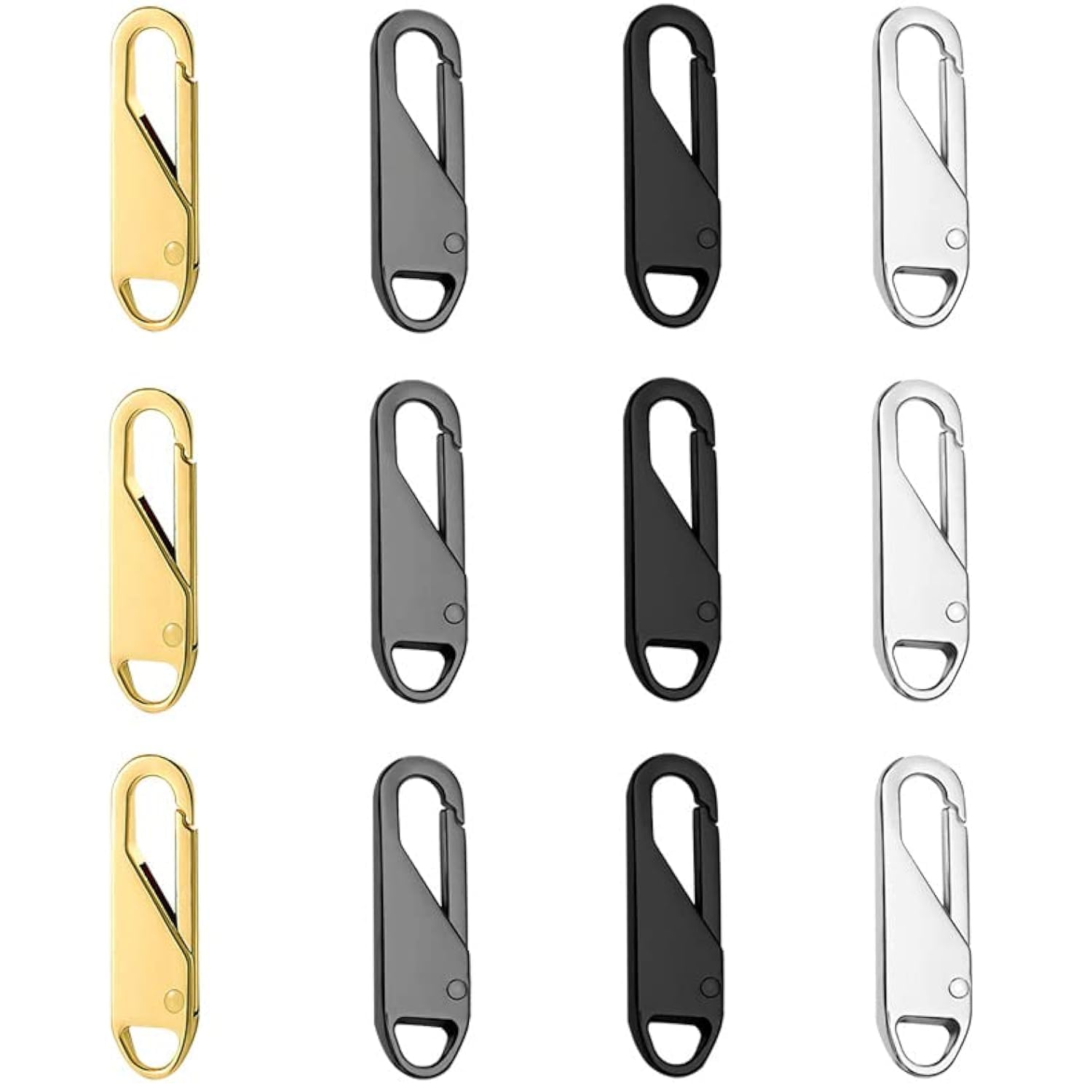 Urmspst Zipper Pull Replacement (Upgraded), 12 PCS Detachable Zipper Pull Oval Tabs for Luggage Clothing Jackets Backpacks Boots Purse Coat(4 Color