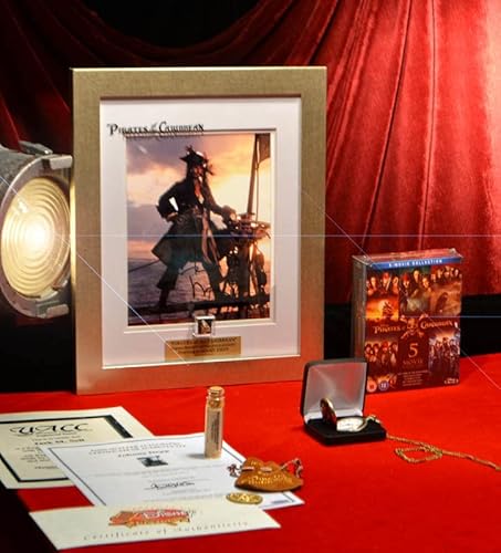 Johnny Depp Signed Pirates Of Caribbean Photo, Screen Used Prop Gold Nuggets & Coin, Watch, Sand, Blu Ray #TOP3