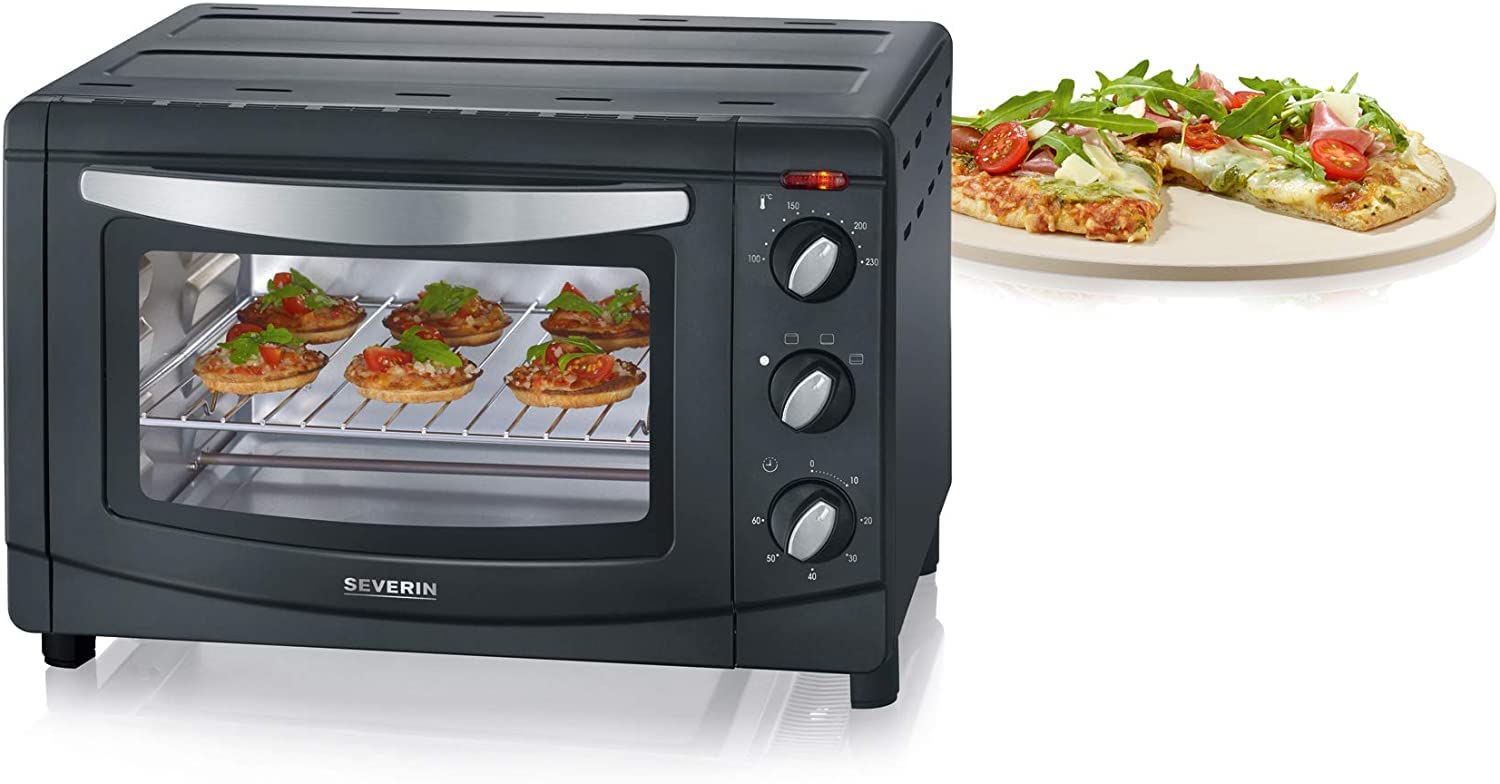 SEVERIN TO 9560 Back- und Toastofen (1.500 W, Inkl. Pizzastein, Grillrost und Backblech, 20 L) silber /schwarz