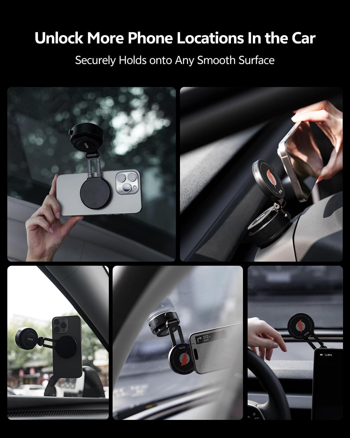 Electric Suction Cup Car Phone Holder for Tesla Model 3/Y/S/X and Cybertruck, Strong Vacuum Magnetic Phone Holder, Stable Fixation Car Phone Mount