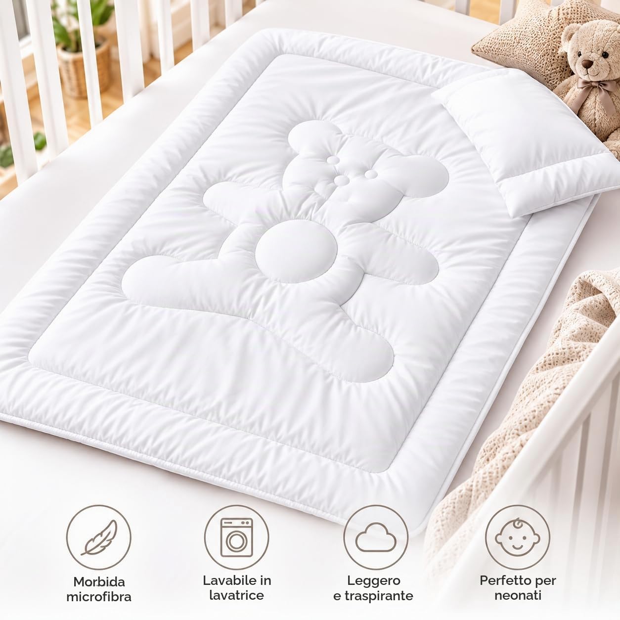 Set con piumone sintetico da 120 x 150 cm e federa da 40 x 60 cm, microfibra di qualità superiore, igienico, 4 stagioni