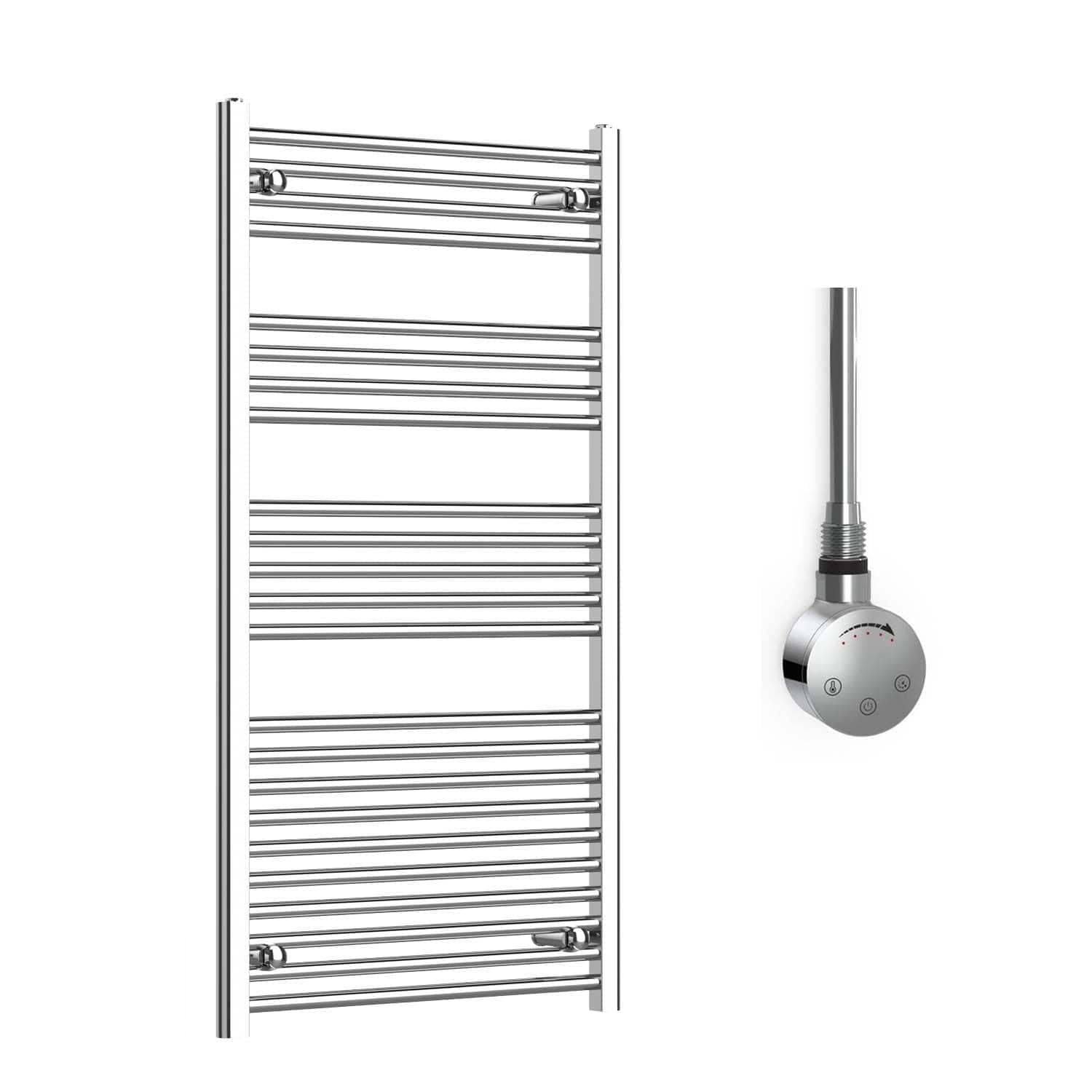 Companyblue 700 x 1200mm Chrome Electric Heated Towel Rail with Thermostatic Heating Element - Flat Pre-Filled Electric Towel Warmer Radiator