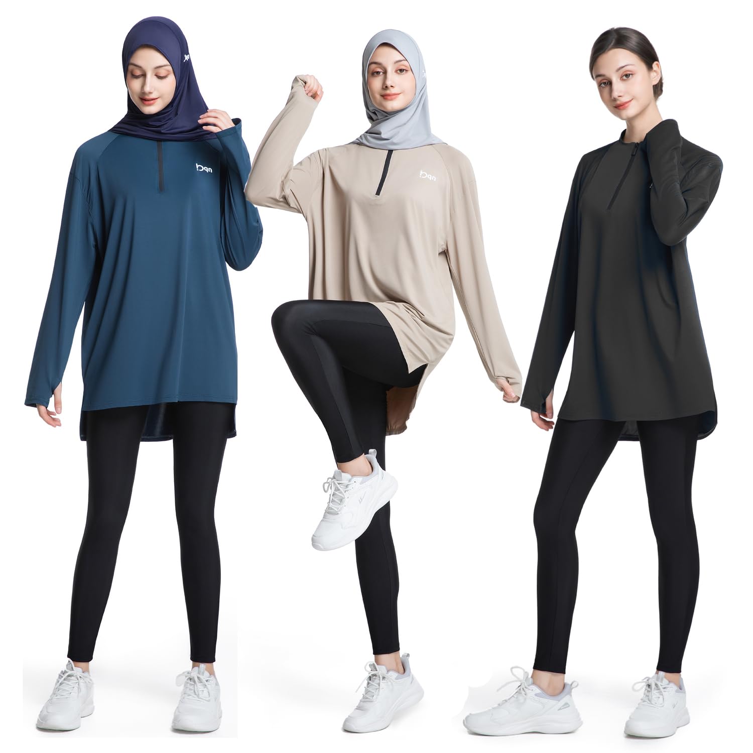Modest Long Sleeve Shirts for Women Quick Dry Athletic Top Yoga Running Workout Tees for Muslim Women