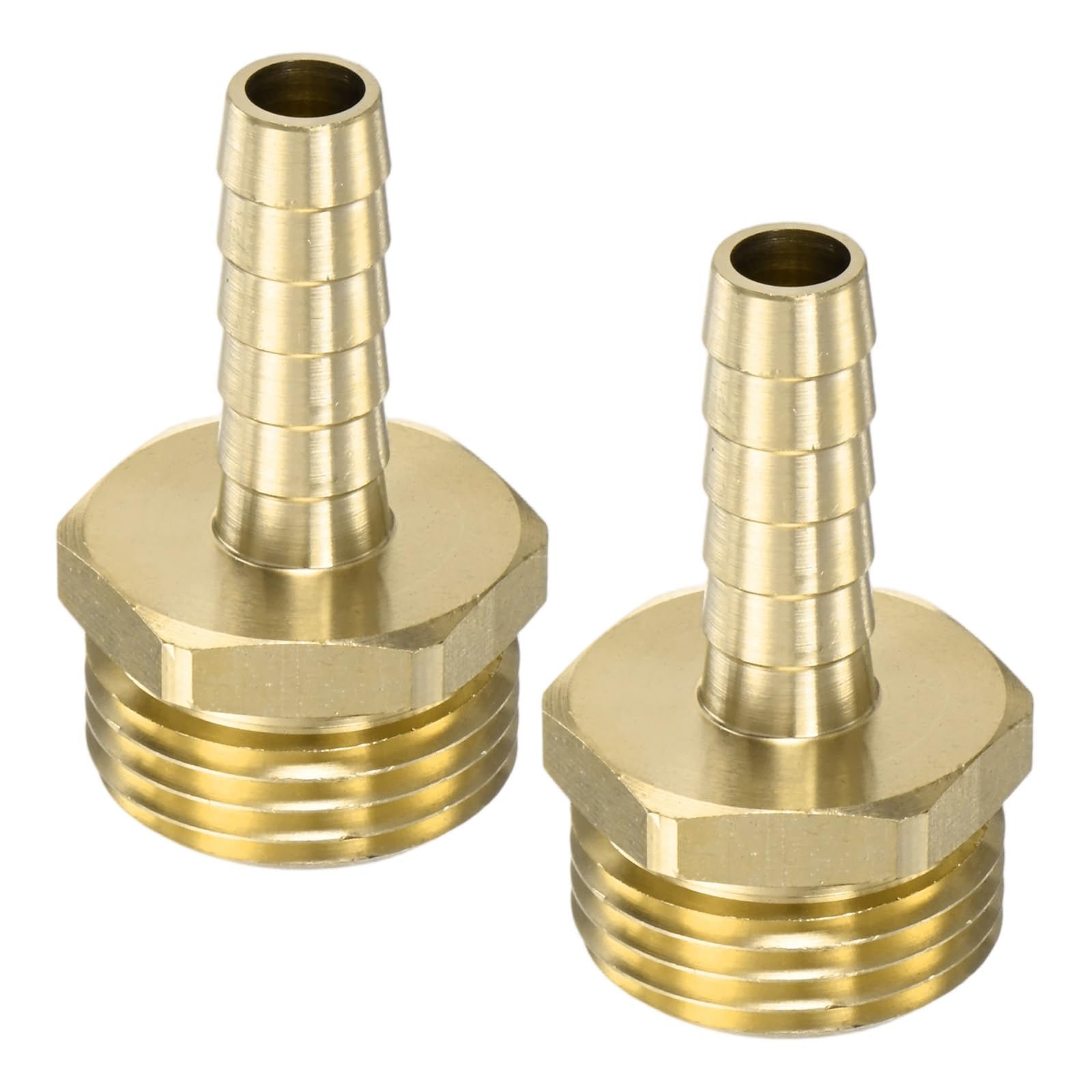 M METERXITY 2-Pack Brass Garden Hose Adapter Swivel Fitting, 3/8" Barb to 3/4" GHT Male Connector Swivel Hex Brass Garden Water Hose Pipe Connector for Lawn/Boat/House/Irrigation