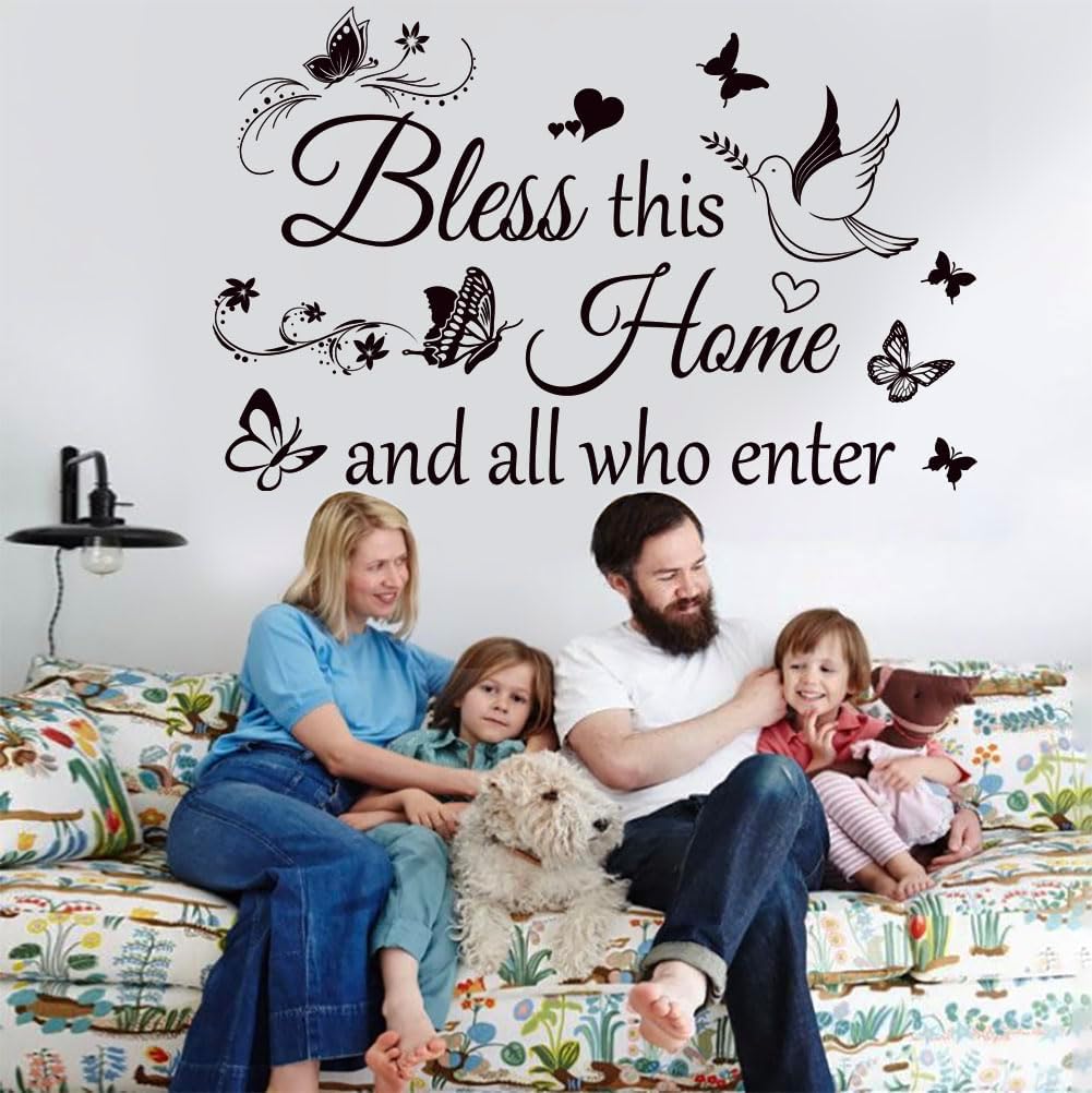 Family Wall Decor Sticker Wail Quotes Bless This Home and All Who Enter Quotes Decals Motivational Stickers for Living Room Bedroom Home Decor Wall Decoration.
