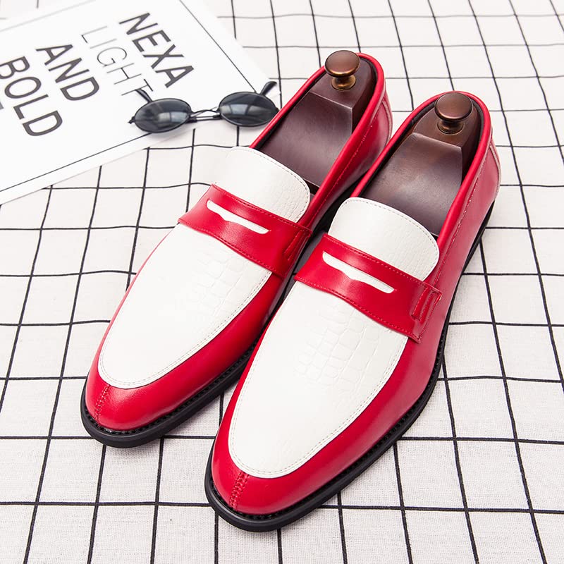 Image of HuitJours Men Two Tone Colors Penny Loafer Slip On Pull on Dress Shoes Casual Boat Shoes Moccasins