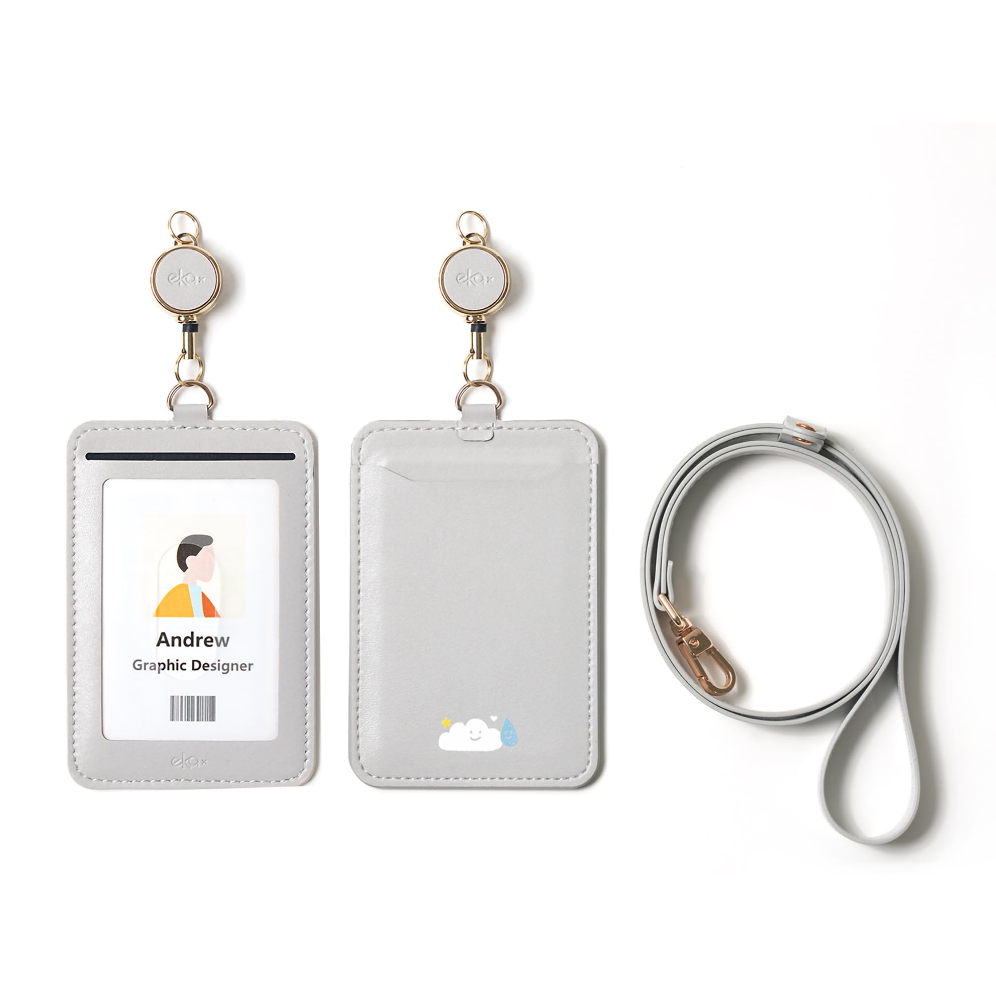 EKAX Double-Sided ID Badge Holder with Lanyard & Retractable Reel, ID Card Holder for Office, Bus Pass, Teacher, Nurse, Extends up to 11.81 Inches (Puffy Cloud)