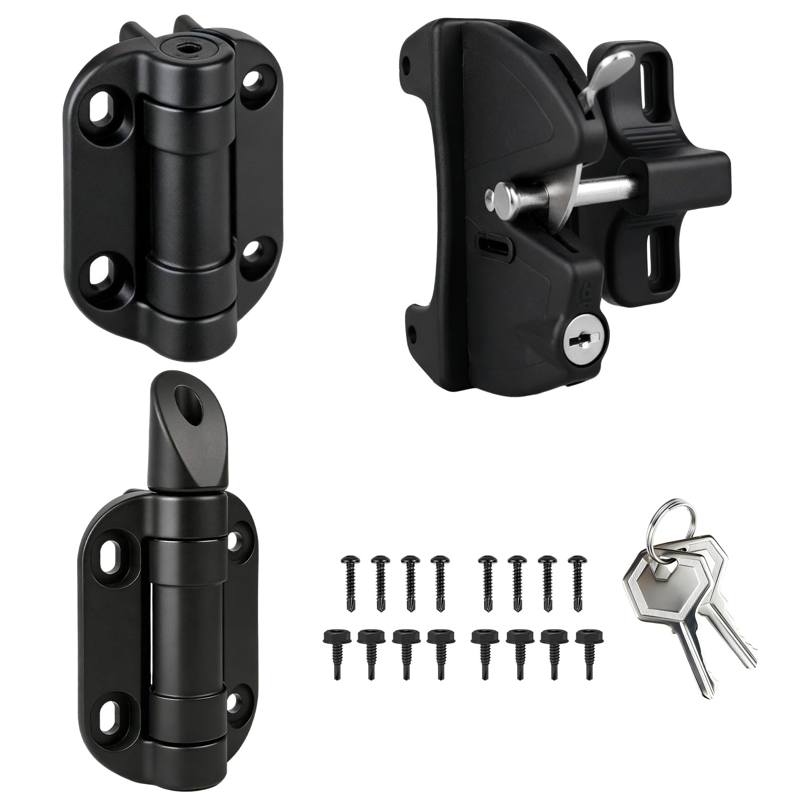 Egadis Charnières de portail à fermeture automatique de qualité supérieure avec loquet verrouillable à clé | Kit de quincaillerie pour portail extérieur robuste pour terrasse, porche, portails de cour