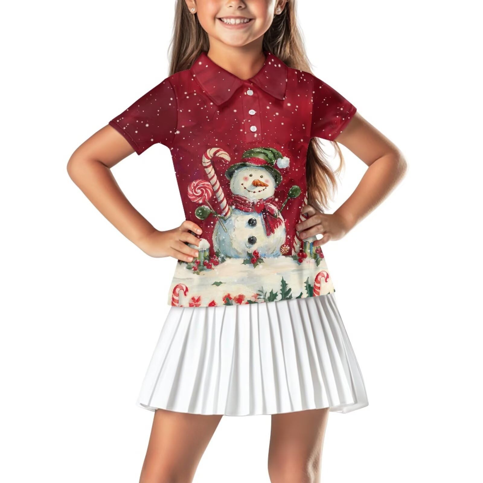 Girls Short Sleeve Golf Shirt 3 Button Up Lapel Collar Tennis Shirts Quick Dry Uniform Athletic Tank Tops for 5-14Y