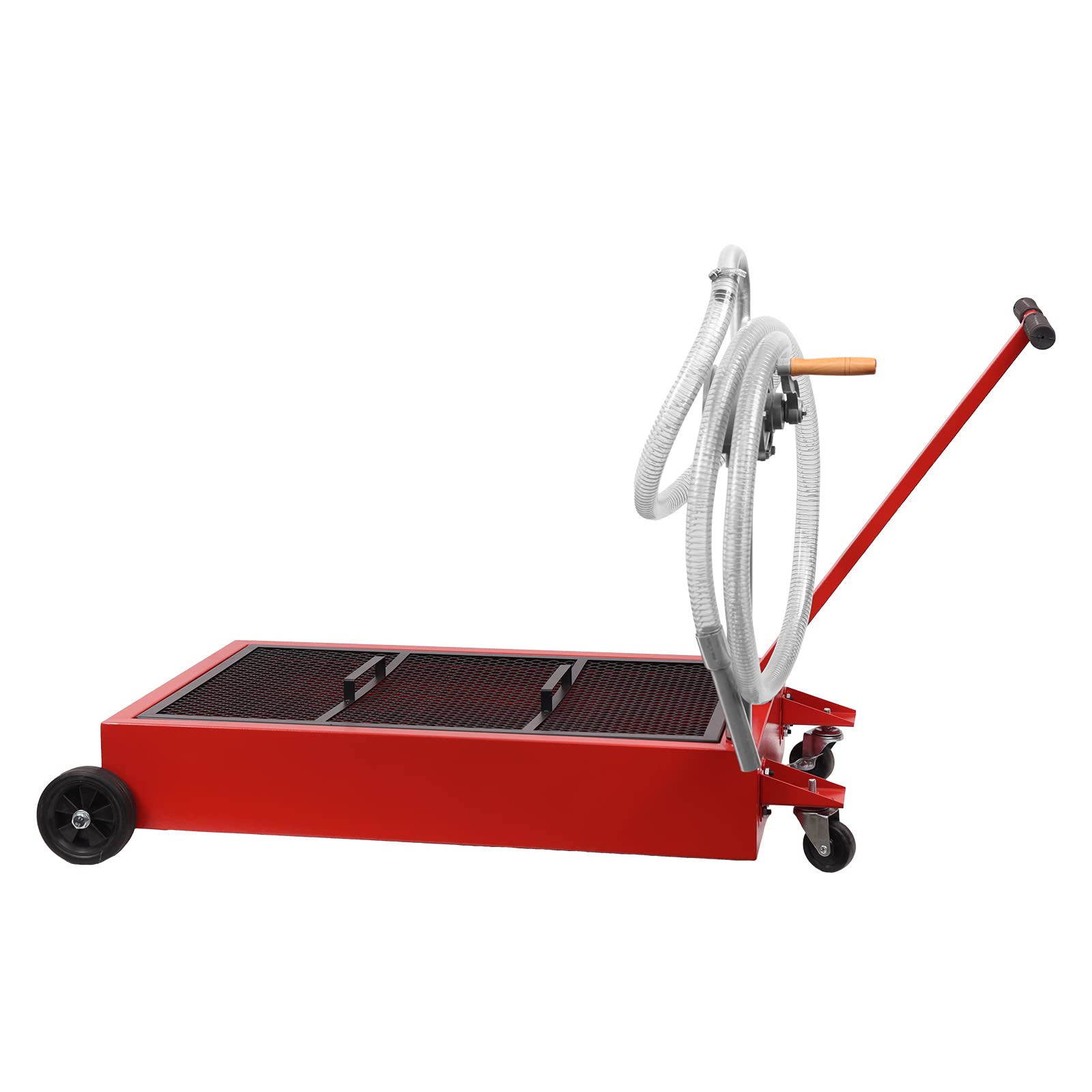 MERXENG 25 Gallon Oil Drain Pan, Oil Drain Tank Foldable 95L Low Profile Oil Drain Pan, Large Capacity Oil Change Pan, with Pump, Hose, Swivel Casters Wheels Red