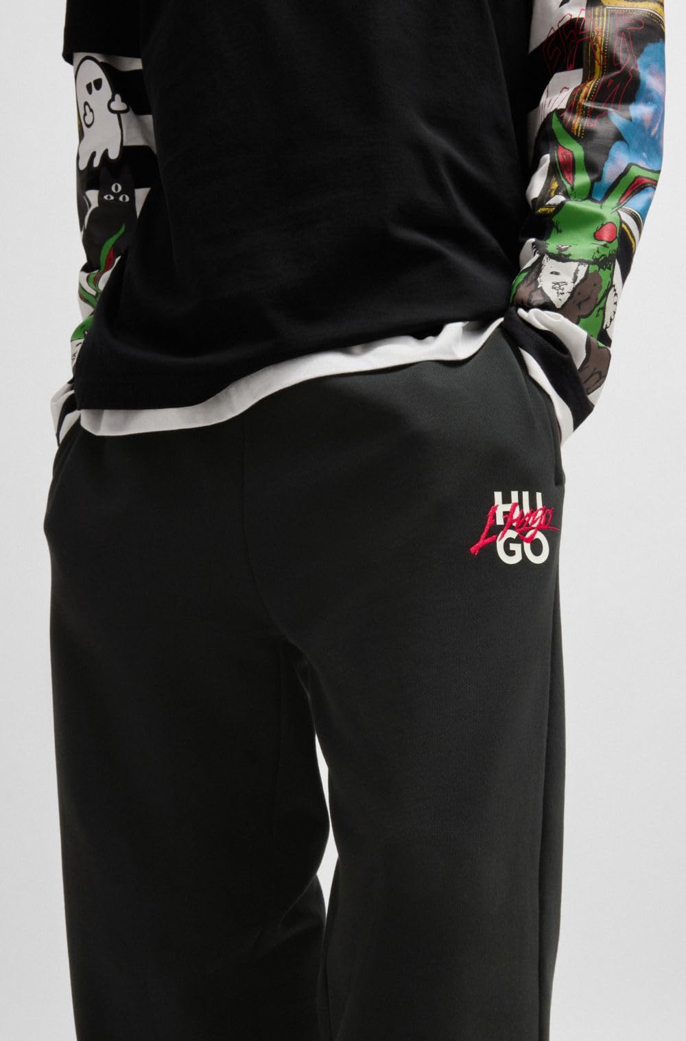 HUGO Pantalones de chándal Dlogopante con doble logotipo para hombre en rizo de algodón