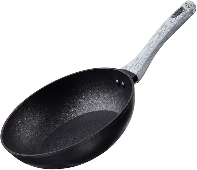 DECO EXPRESS Wok Non Stick for Induction Hob Gas and Electric, Forged Aluminium 24cm Or 28cm Stir Fry Pan Non-Stick Anti-Scratch Coating with Wood Effect Bakelite Handle (Grey 24 CM)