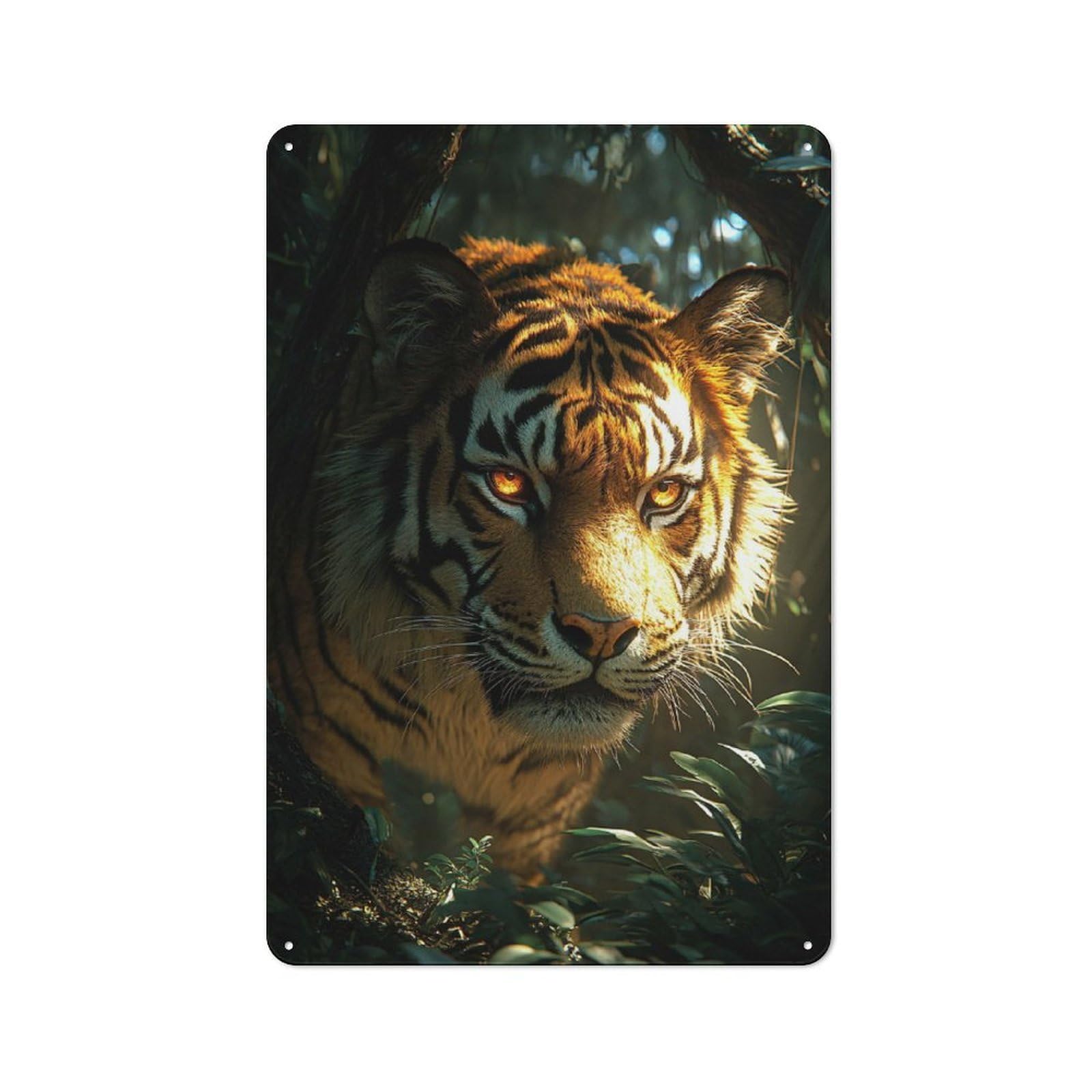 Junmoney Style-10 Tin Wall Plaque 30X20cm With Tiger Portrait In Jungle For Studio Or Craft Room, Suited To Studio Decor Lovers