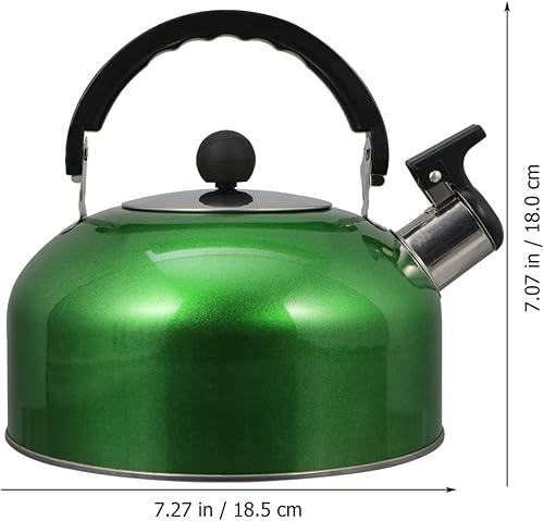 Miniatura 3 de Cabilock Hervidor de té silbante de acero inoxidable de 2 litros para estufa, hervidor verde con mango ergonómico, silbato fuerte, compatible con