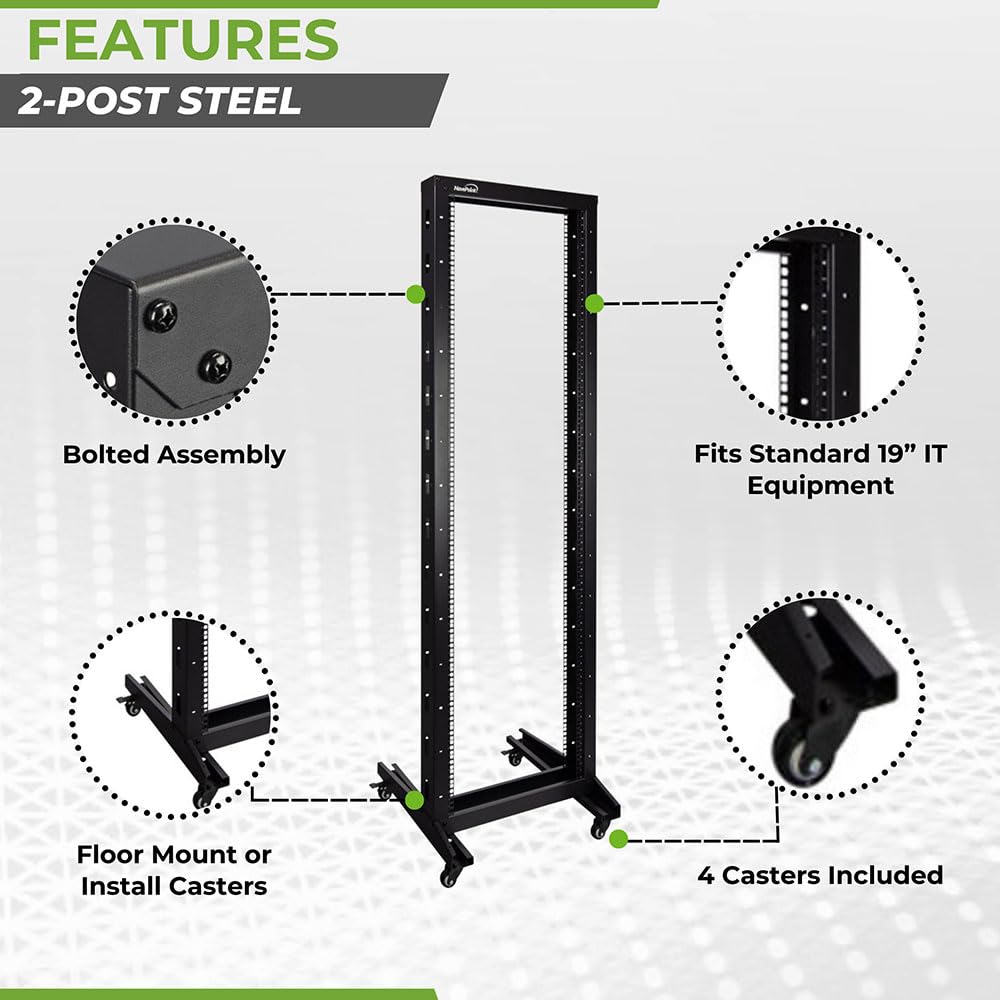 NavePoint 8ft Open Frame 19 pollici 42U 2-Post Network Server Relè Rack Rolling con ruote