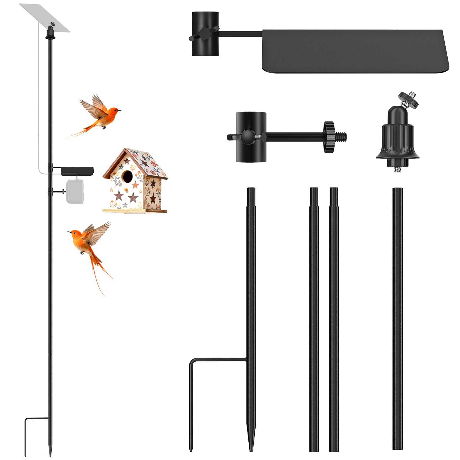 Erdspieß-Halterung für Außenkameras und Solarzellen, verstellbare Höhe und Winkel, Sicherheitskamerastange, universelles 1/4-Zoll-20-UNC-Gewinde, kompatibel mit Ring, Arlo, Wyze und mehr