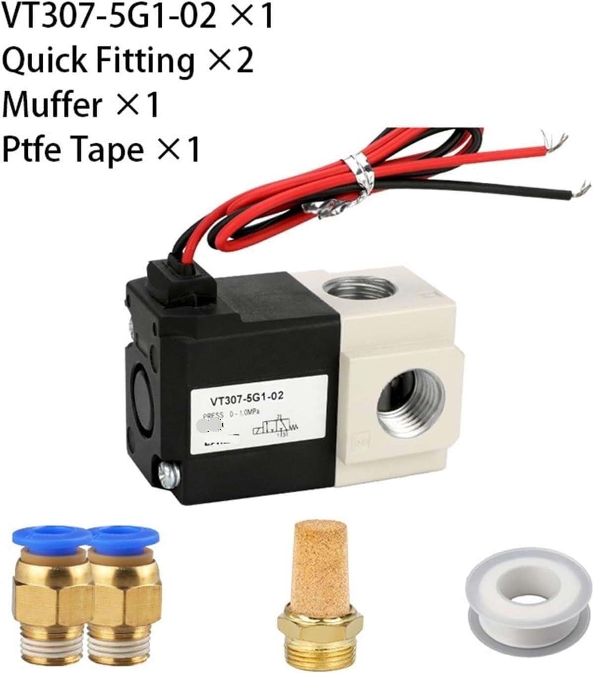 1 szt. VT307 3/2-drogowy pneumatyczny zawór elektromagnetyczny podciśnienia — bezpośredniego działania, 220 V/24 V/12 V, 0~0,7 MPa Ciśnienie robocze(VT307V-5G1-02DC24V)