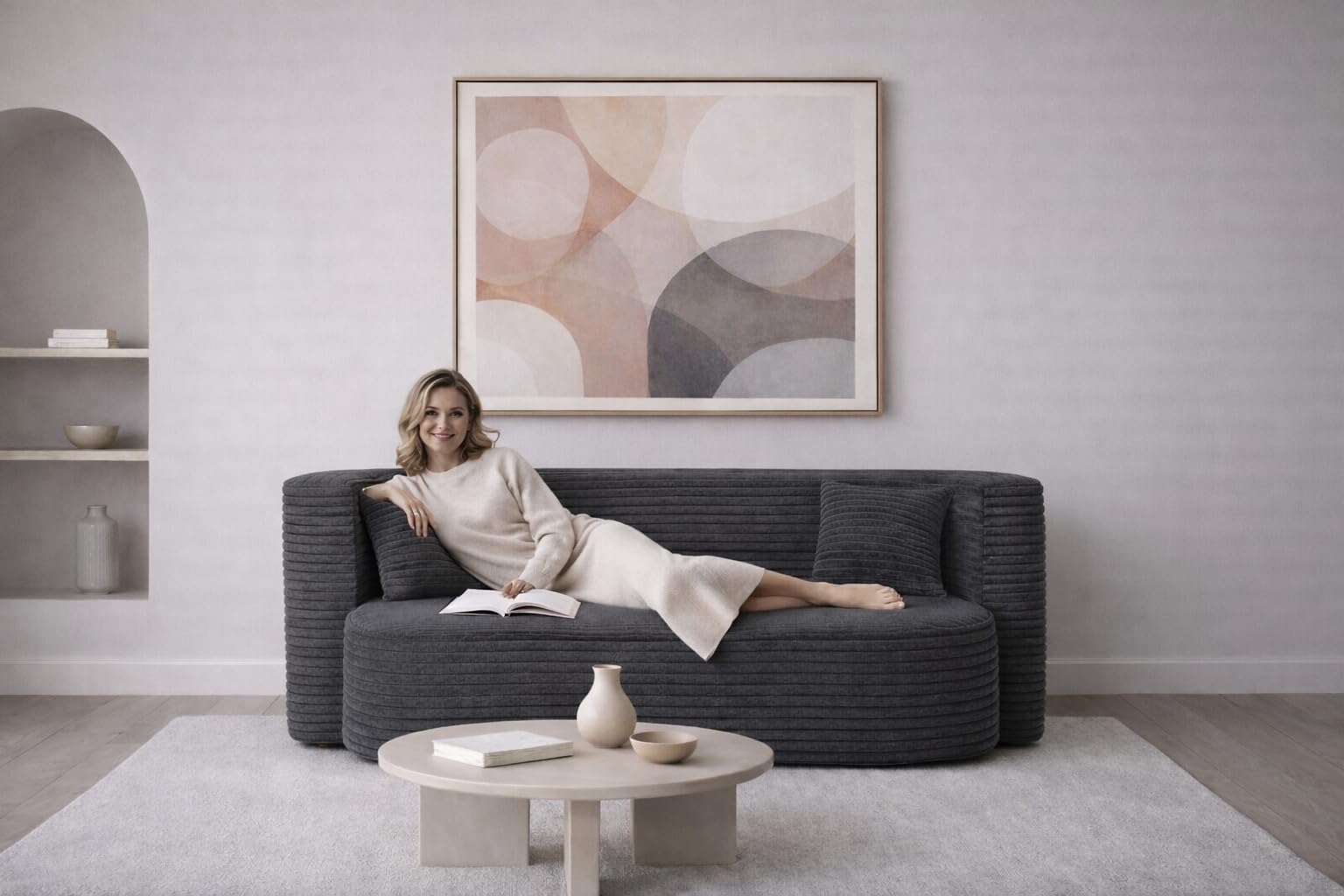 Schaum-Sofa 3-Sitzer 200 cm mit Schlaffunktion, Abnehmbarer Bezug, modern & bequem (Dunkelgrau)