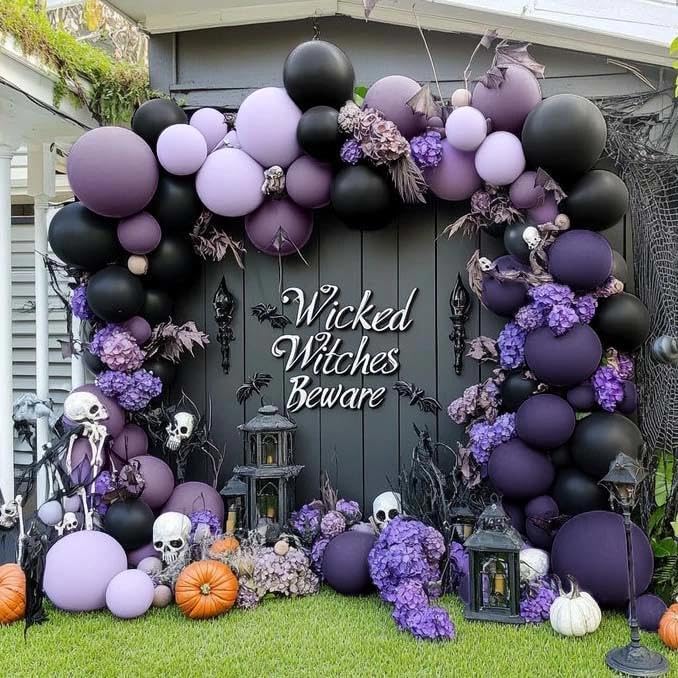Image of Black Purple Balloon Arch Kit Double Stuffed Dark Purple Black Balloon Garland for Halloween Ghost Witch Birthday Baby Shower Anniversary Party Decorations
