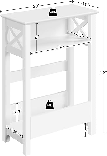 Miniatura 3 de Yaheetech Mesa auxiliar pequeña con estante de almacenamiento, mesa auxiliar delgada en forma de X de 3 niveles con revistero, sala de estar,