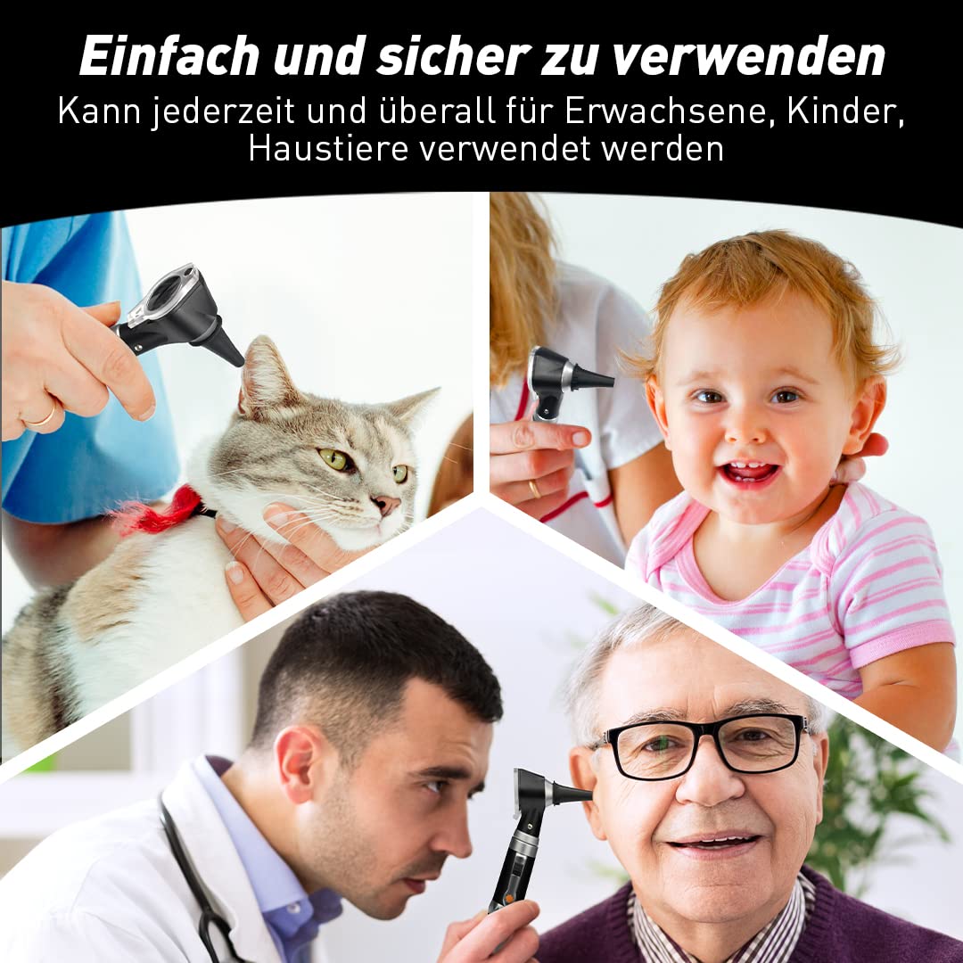SCIAN Otoscopio con luz, detector de infecciones auriculares y bolsa para otoscopio, incluye estuche de plástico duro, adecuado para niños, adultos, médicos, mascotas, disponible en varios colores