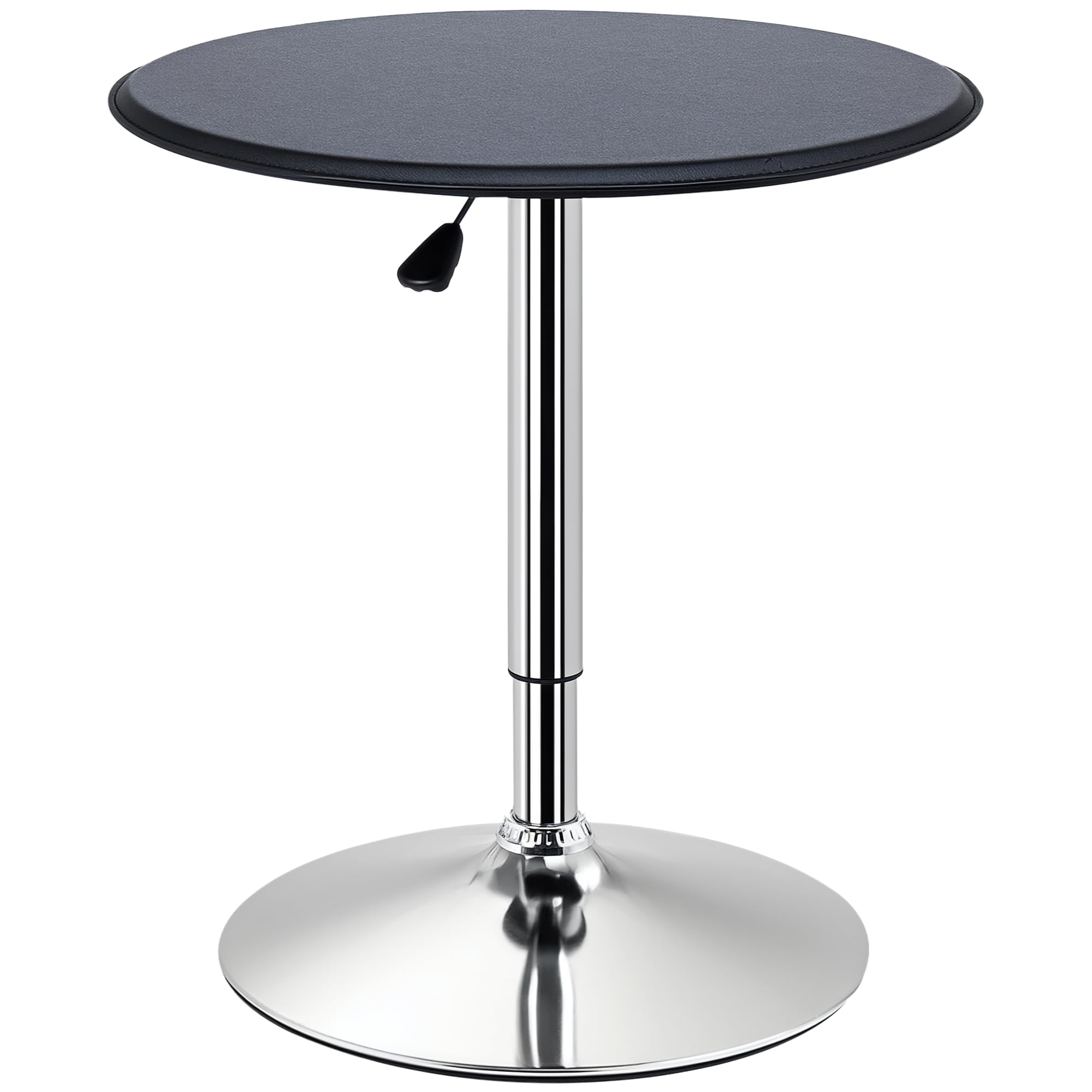 HOMCOM Adjustable Round Bistro Bar Table with PVC Leather Top Steel Base Home Kitchen Dining Desk Black