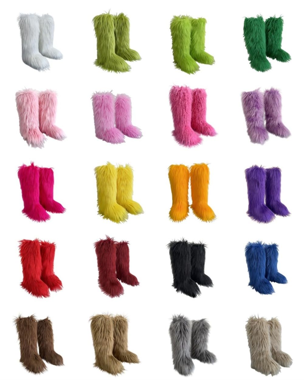Rave Thigh High Faux Mongolian Fur Boots Y2K for Women Fluffy Fuzzy Snow Winter Boots Over the Knee