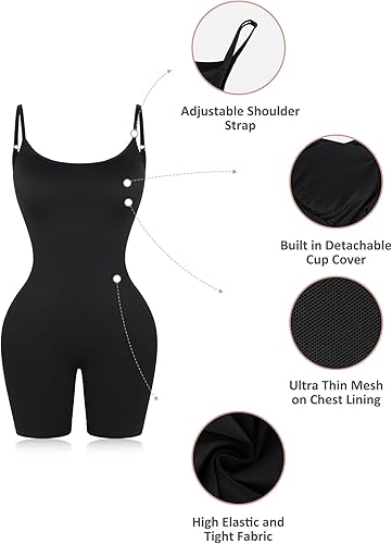 Miniatura 4 de FeelinGirl Body de una pieza para mujer, con tirantes delgados, moldeador de glúteos, pantalones cortos moldeadores de cuerpo