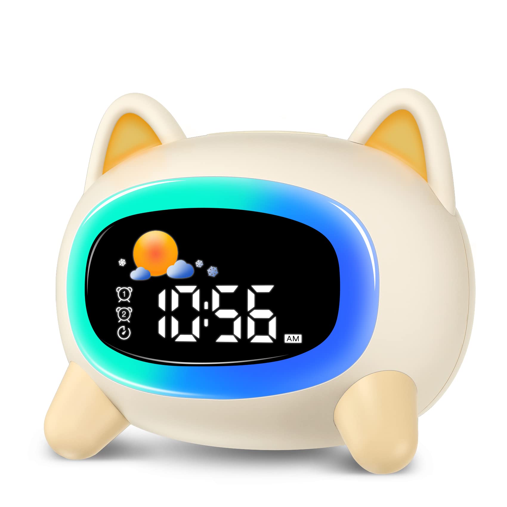 Reloj despertador para niños, bonito reloj despertador para niños, reloj de entrenamiento de sueño con luz nocturna y máquina de sonido para niños pequeños, niñas, adolescentes (perro)