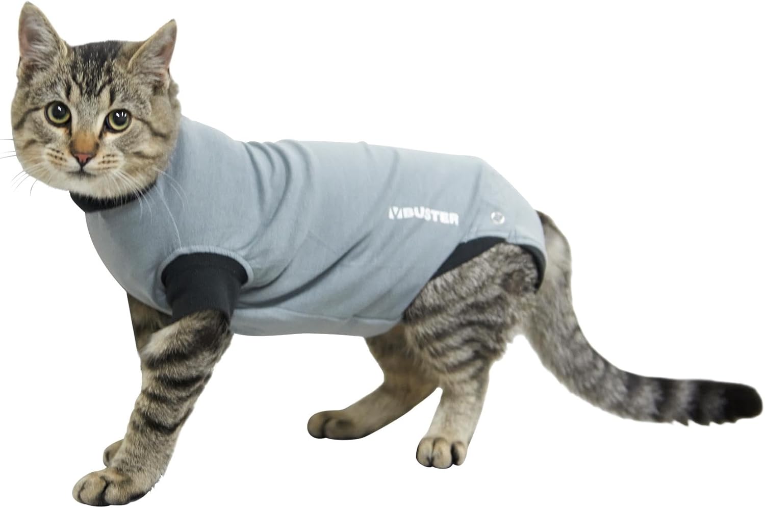 Kruuse Buster EasyGo Recovery Suit for Cats – Black/Grey (Extra Small, 16") – Soft, Breathable Post-Surgery Bodysuit for Wound Care, Hot Spots & Incontinence – Comfortable Protection for Cats