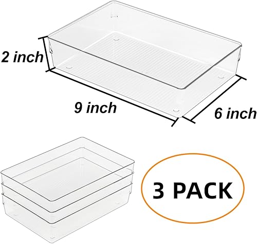 Miniatura 3 de Juego de cubos organizadores de cajones transparentes, bandejas rectangulares transparentes, organizador de maquillaje y almacenamiento de tocador,