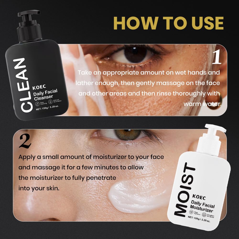 KOEC Daily Face Wash & Face Moisturizer Deep Exfoliating | Hydrating | Firming | Unscented for Sensitive Skin,Paraben Free,Natural Skincare Gift Set 5.29 Oz. Each. - Image 6