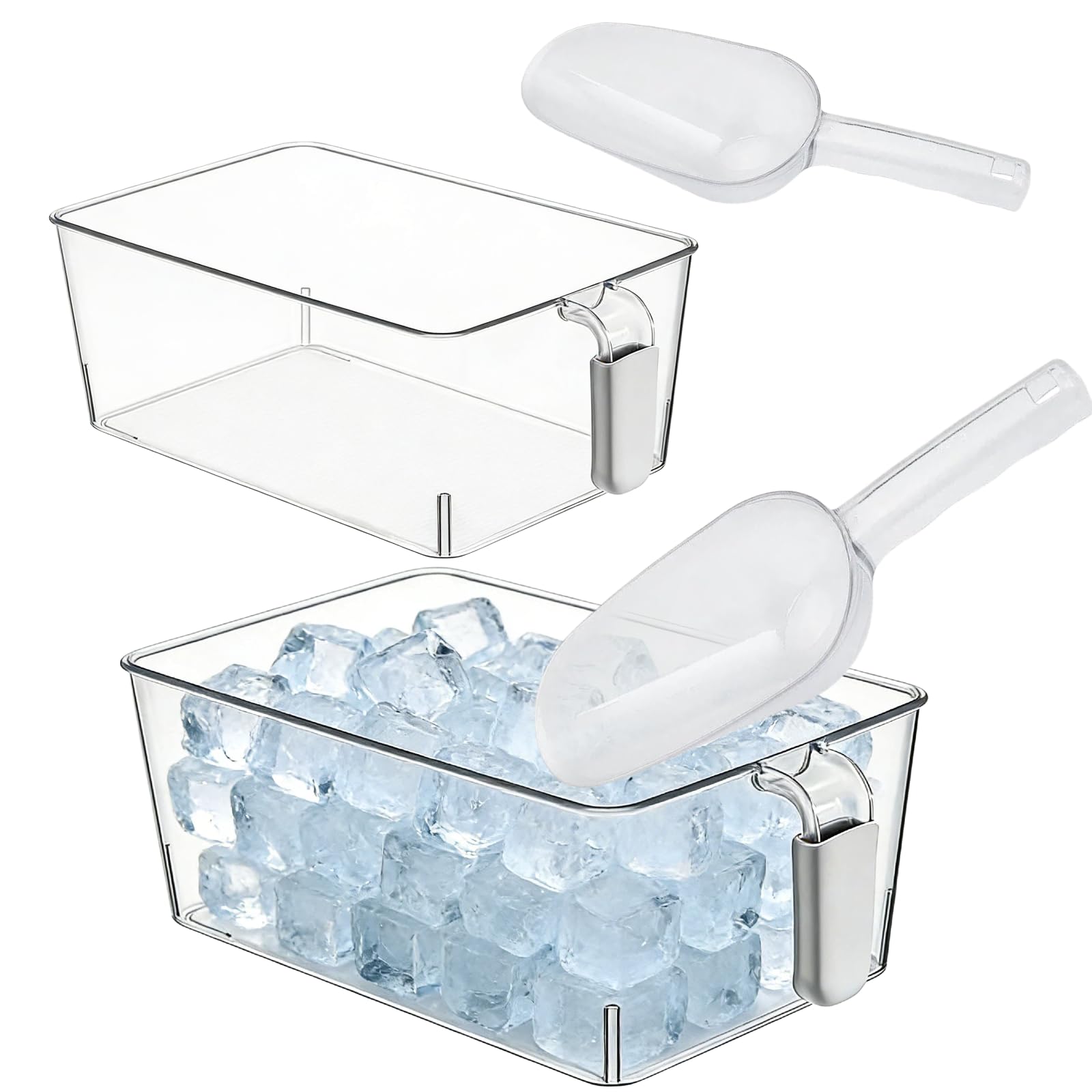 Photo 1 of 2-Pack Clear Gray Ice Storage Bins with 2 Thickened Scoops, Durable Freezer Containers with Handles, Space-Saving Kitchen Organizer, 12.2 x 6.9 x 4.3 Inches