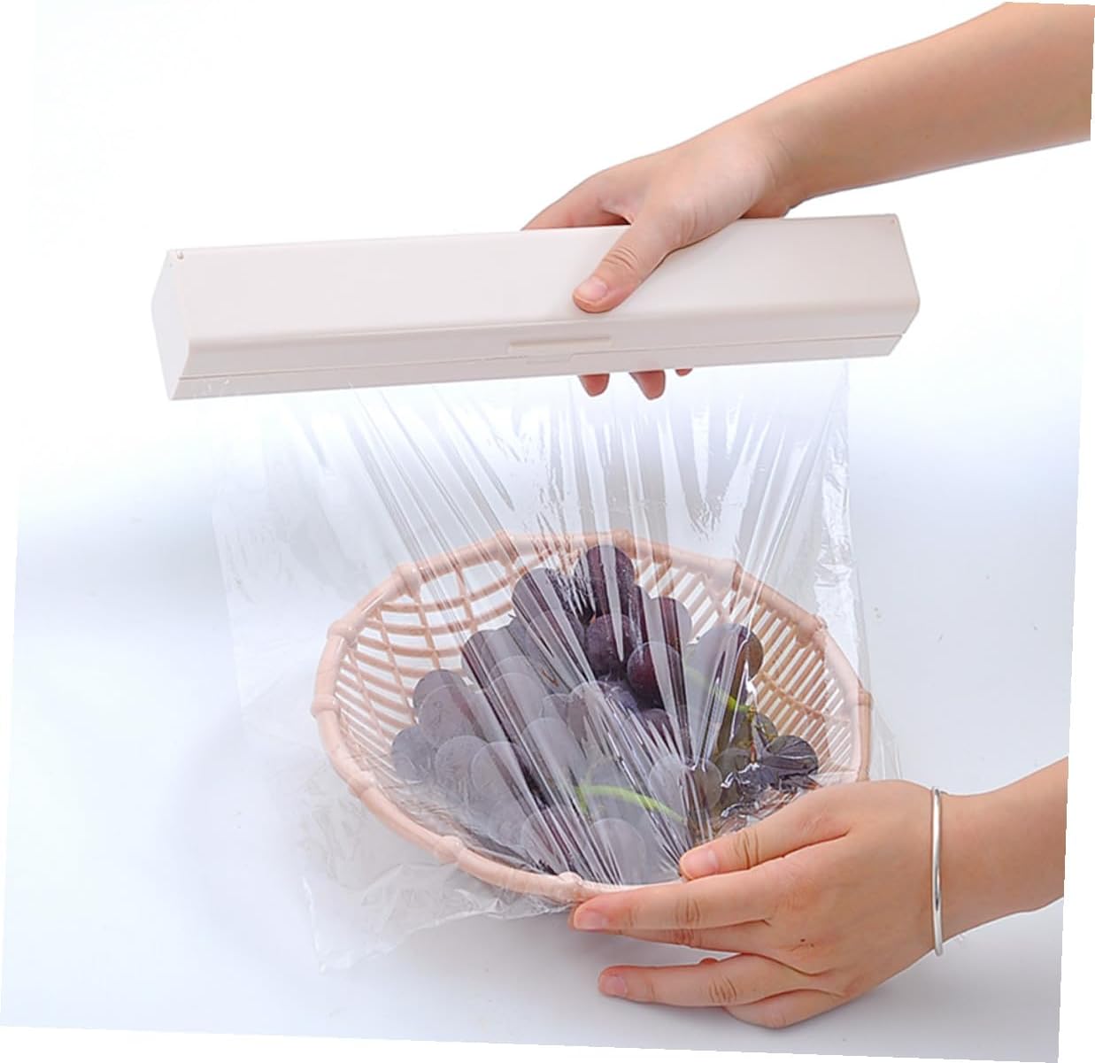 Food Cling Wrap Cutter Case Plastic Wrap Dispenser, PP White
